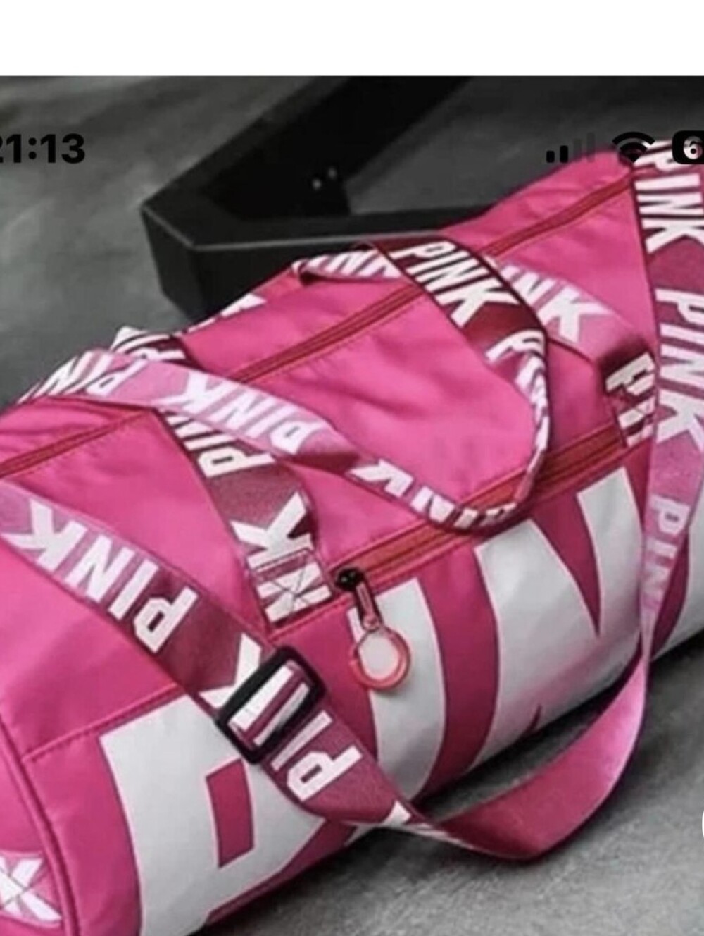 PINK Victoria's Secret Bright Hot Pink Logo Duffel... New - Picture 4 of 5